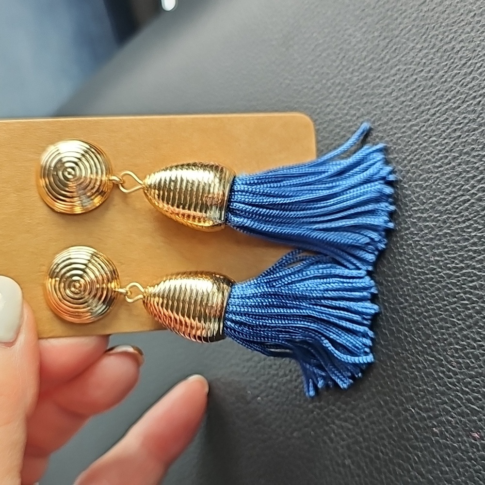 Blue and Gold Tassel Earrings